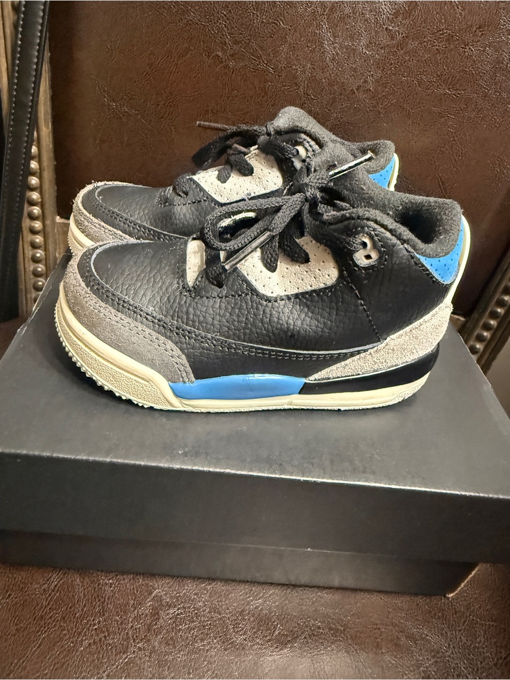 Kids Black and Gray Athletic Sneakers with Blue Accent